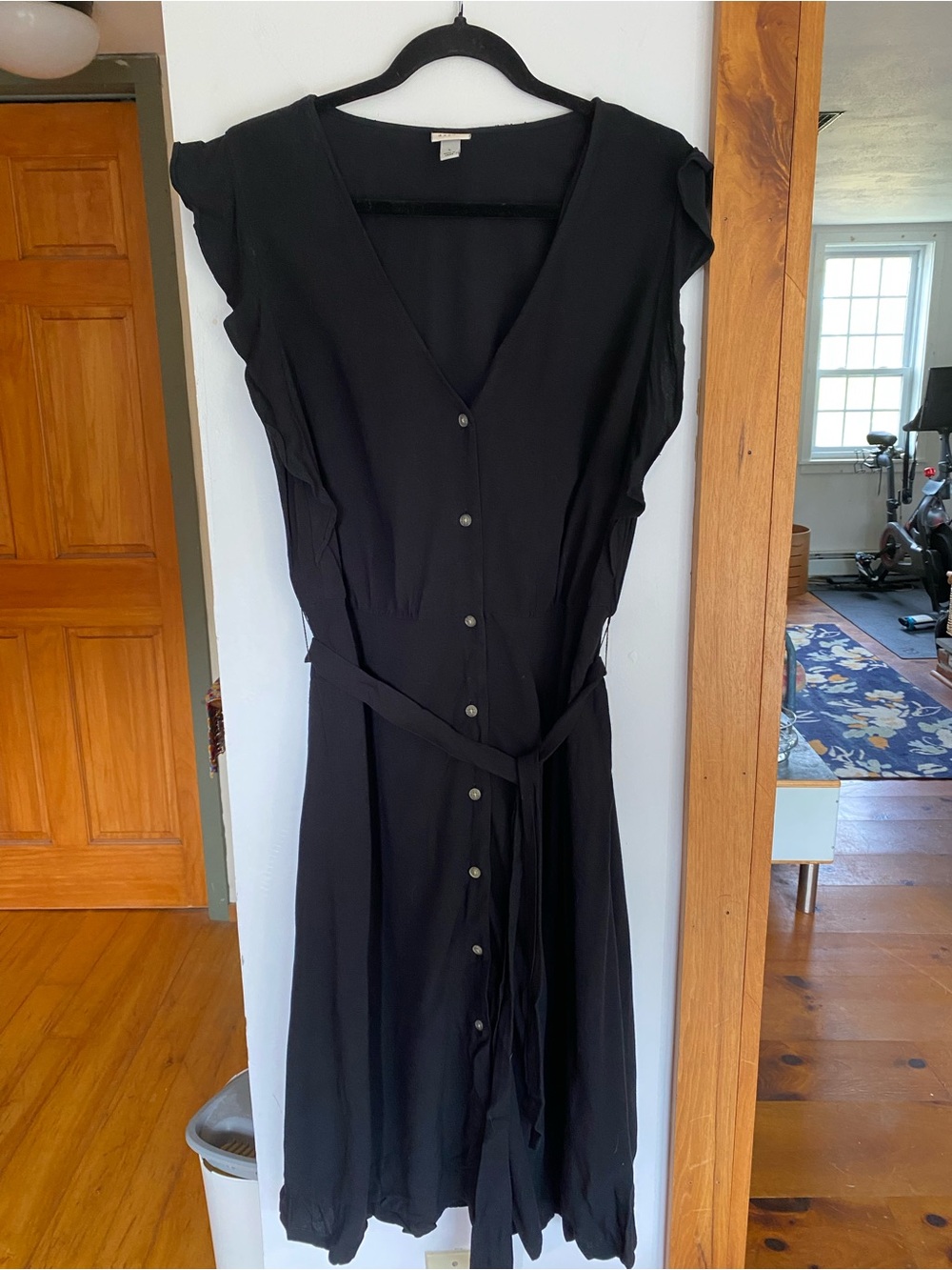 a new day Black Button-Down Midi Dress with Tie Waist